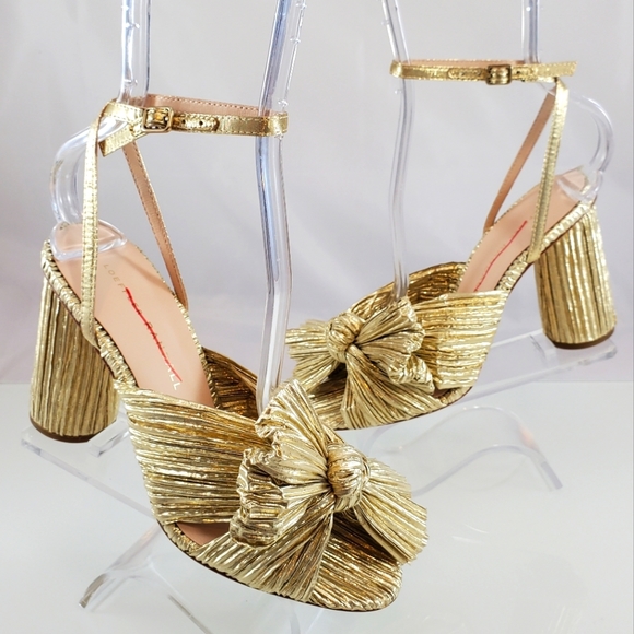 NWB$395 Loeffler Randall Camellia Gold Knotted Lamé Ankle Strap Heel Sandal Sz 5 - Picture 16 of 17